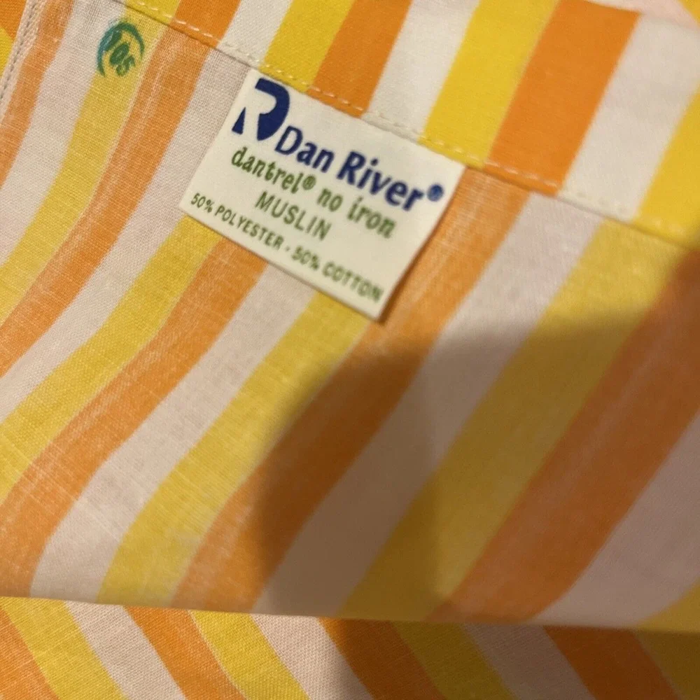 Vintage DAN RIVER  Yellow & Gold‎ Striped Fine Muslin MCM Twin Flat Sheet